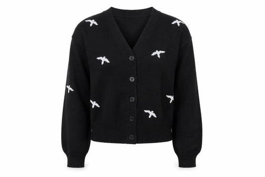 Front view of Marks & Spencer girls’ black argyle button cardigan, size 13-14, years