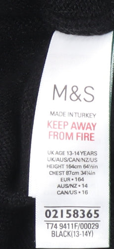Marks and Spencer Girls Black Argyle Button Cardigan Size 13-14 Years