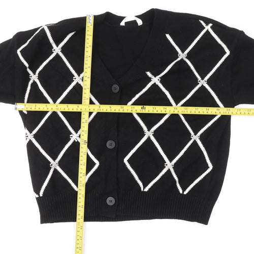 Marks and Spencer Girls Black Argyle Button Cardigan Size 13-14 Years