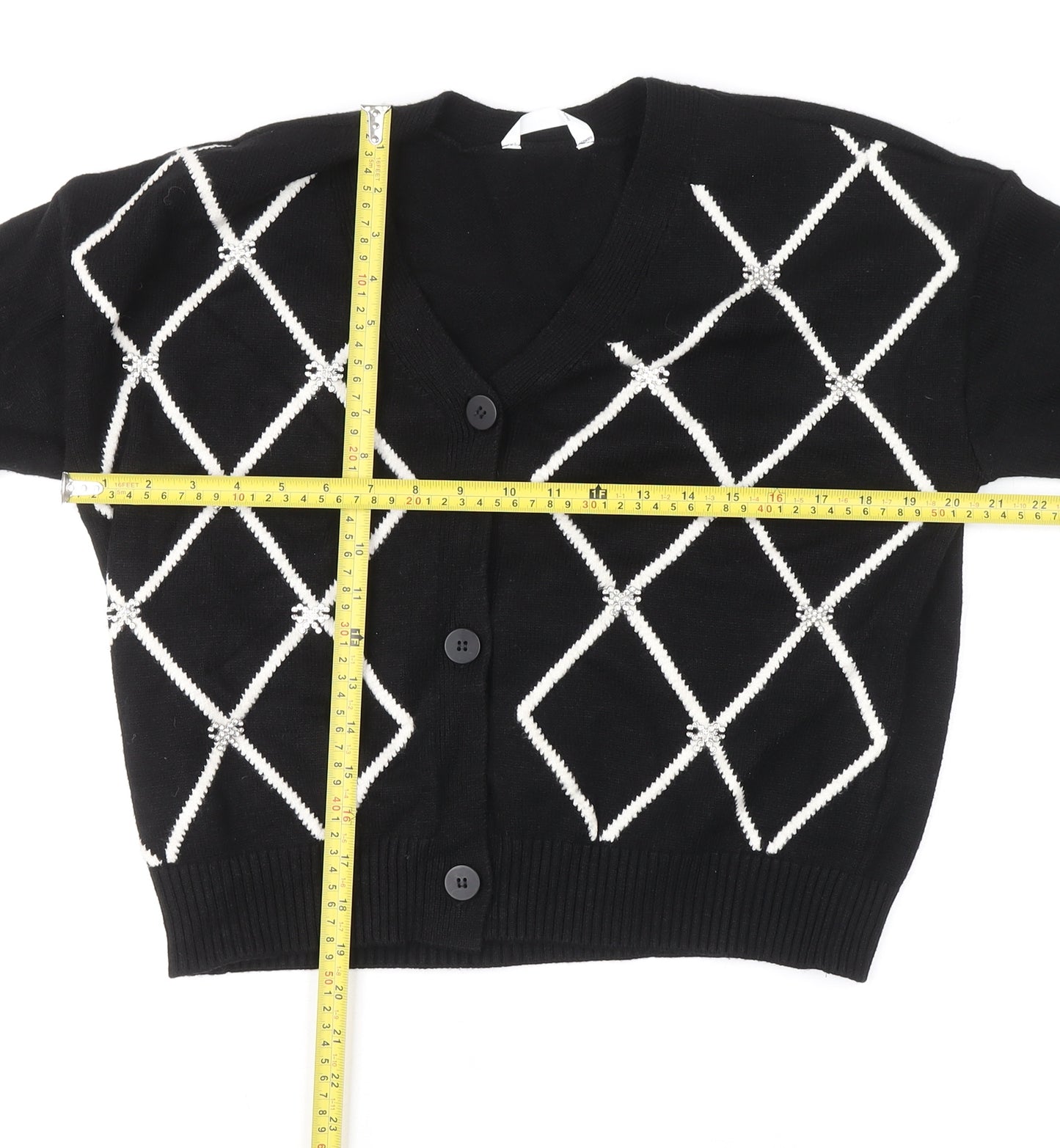 Marks and Spencer Girls Black Argyle Button Cardigan Size 13-14 Years