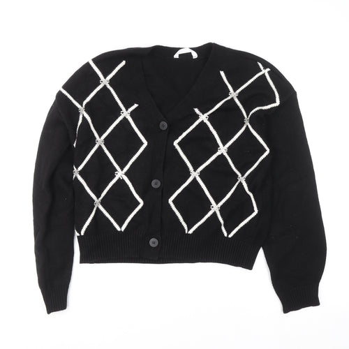 Marks and Spencer Girls Black Argyle Button Cardigan Size 13-14 Years