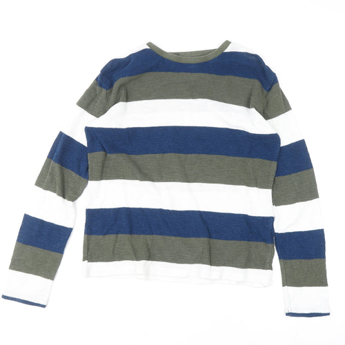 FatFace Boys Blue Green White Striped Cotton Jumper 12-13 Years