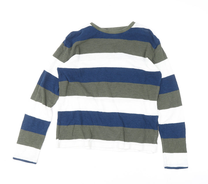 FatFace Boys Blue Green White Striped Cotton Jumper 12-13 Years