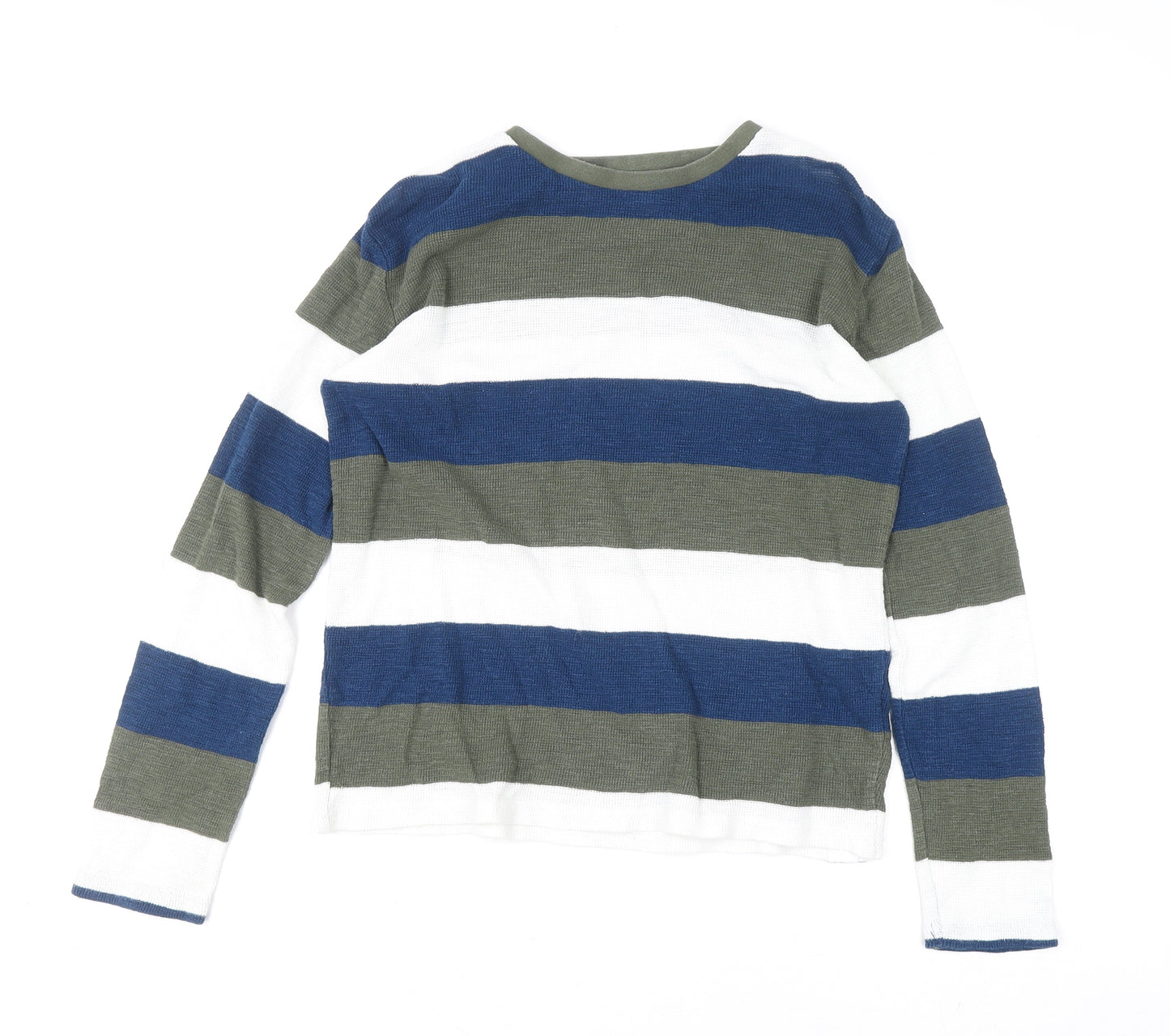 FatFace Boys Blue Green White Striped Cotton Jumper 12-13 Years