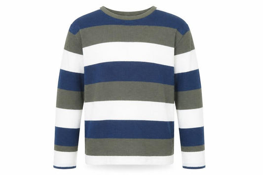 FatFace Boys Blue Green White Striped Cotton Jumper 12-13 Years