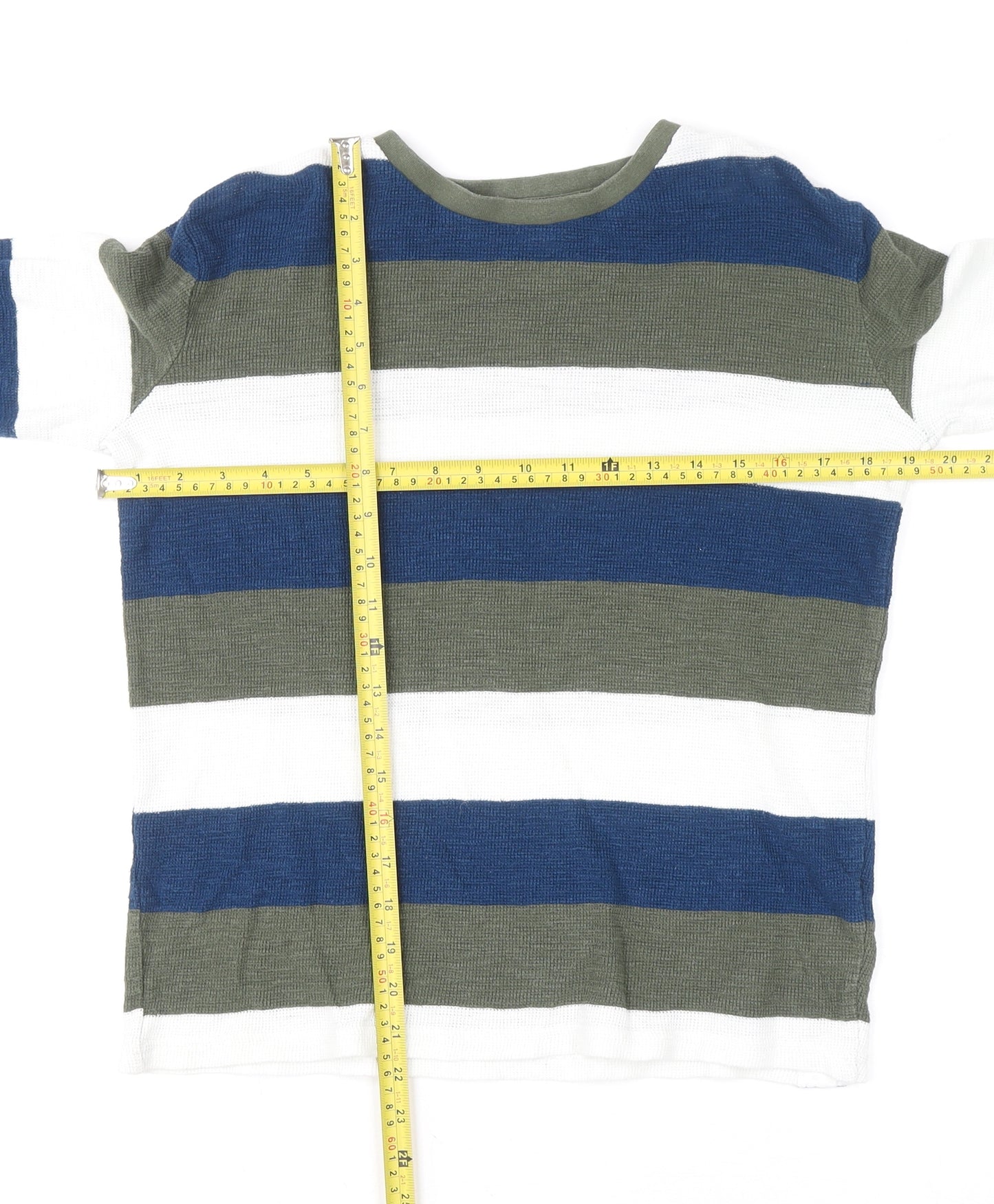 FatFace Boys Blue Green White Striped Cotton Jumper 12-13 Years