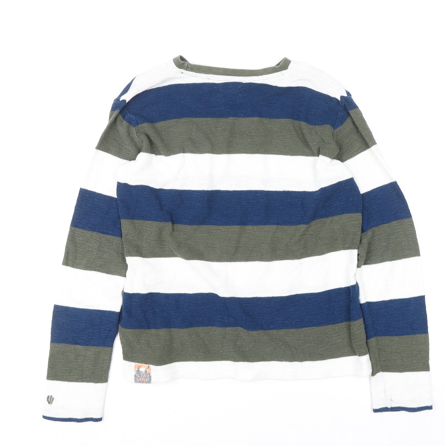 FatFace Boys Blue Green White Striped Cotton Jumper 12-13 Years