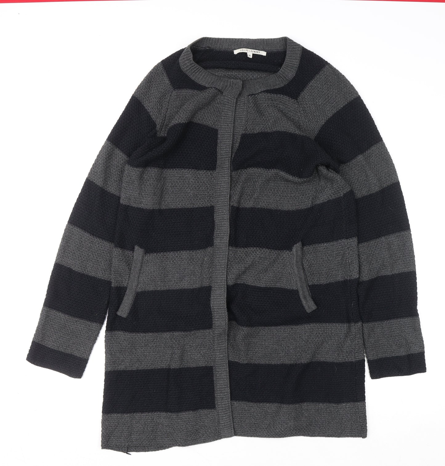 Lollys Laundry Womens Grey Striped Long Sleeve Cardigan M