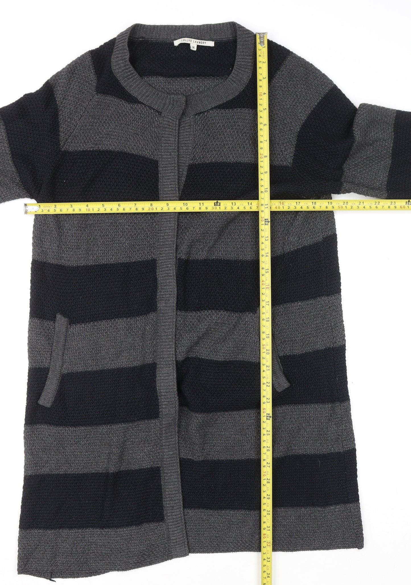Lollys Laundry Womens Grey Striped Long Sleeve Cardigan M