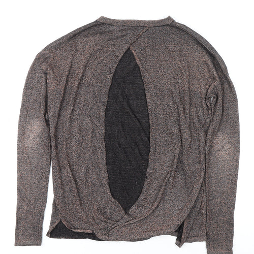 Warehouse Women Brown Knit Long Sleeve Wrap Back Blouse Size 8