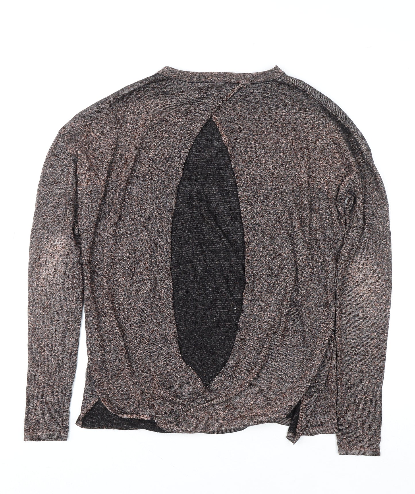 Warehouse Women Brown Knit Long Sleeve Wrap Back Blouse Size 8