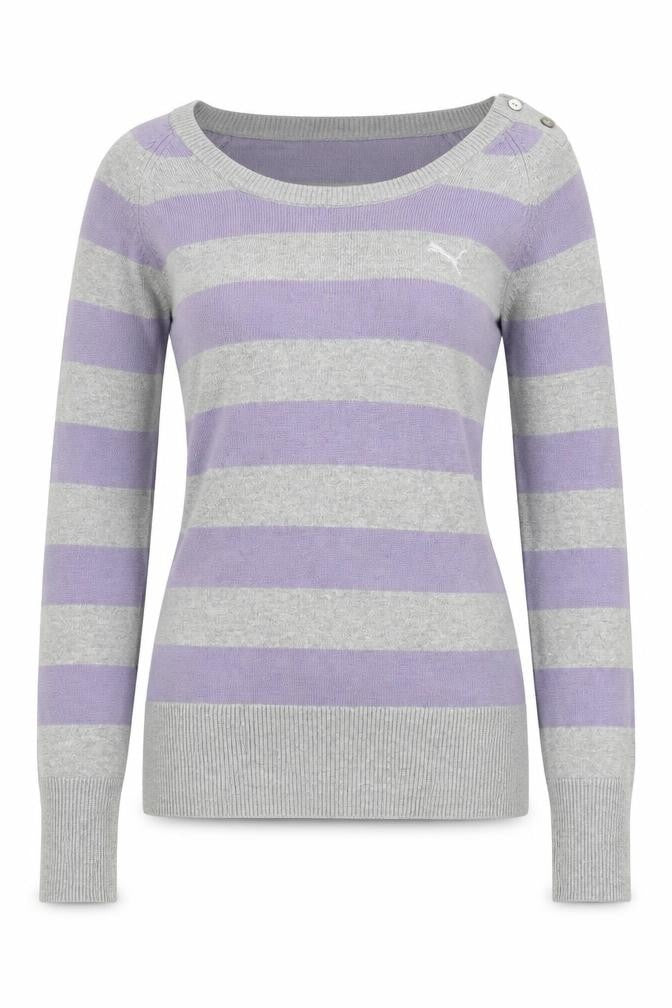 Puma Womens Grey Purple Striped Boat Neck Jumper Size 14
