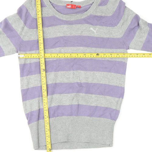 Puma Womens Grey Purple Striped Boat Neck Jumper Size 14