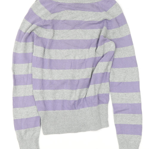 Puma Womens Grey Purple Striped Boat Neck Jumper Size 14