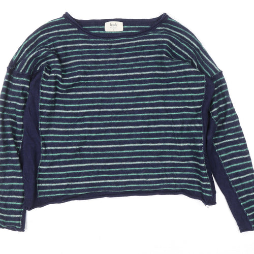 Hush Womens Blue Striped Wool Blend Crew Neck Long Sleeve Jumper M