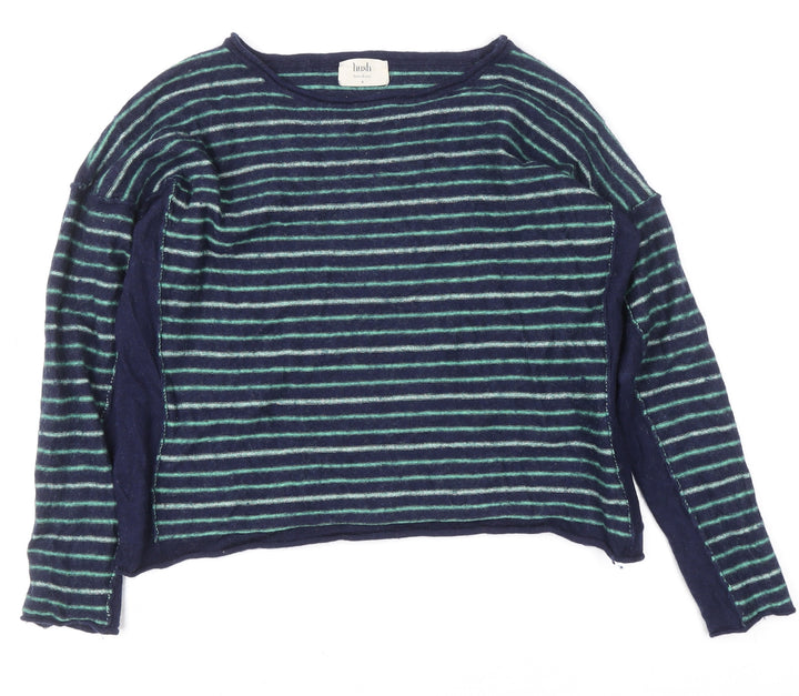 Hush Womens Blue Striped Wool Blend Crew Neck Long Sleeve Jumper M