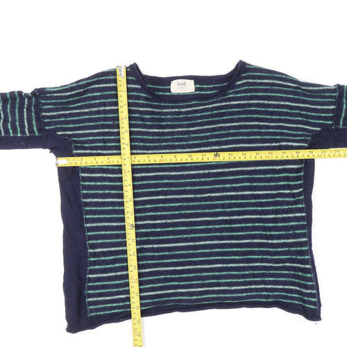 Hush Womens Blue Striped Wool Blend Crew Neck Long Sleeve Jumper M