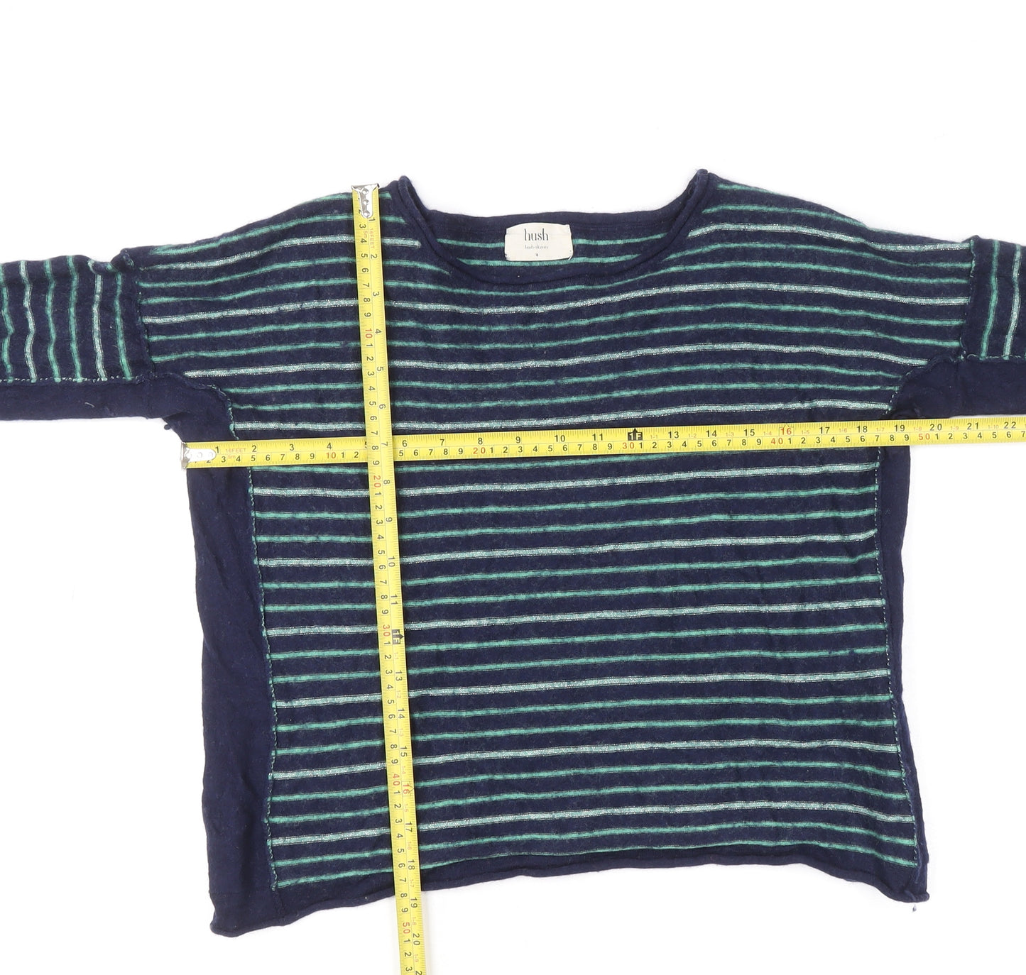 Hush Womens Blue Striped Wool Blend Crew Neck Long Sleeve Jumper M