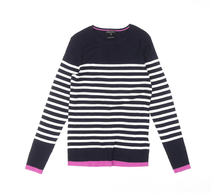 Massimo Dutti Women's Blue Striped Crew Neck Cotton Jumper Size 12