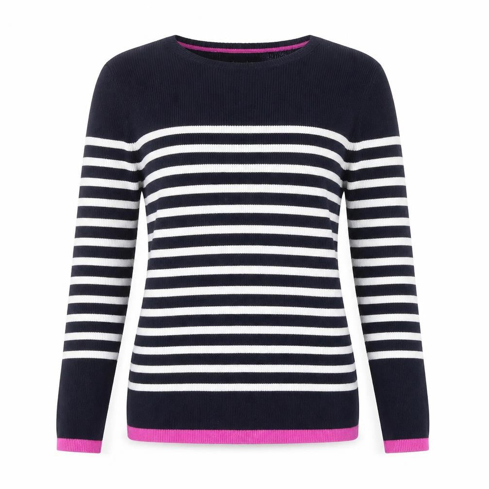 Front view of Massimo Dutti Women's Blue Striped Crew Neck Cotton Jumper, size 12