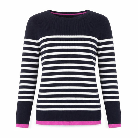Front view of Massimo Dutti Women's Blue Striped Crew Neck Cotton Jumper, size 12