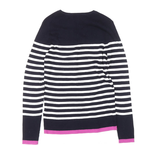 Massimo Dutti Women's Blue Striped Crew Neck Cotton Jumper Size 12