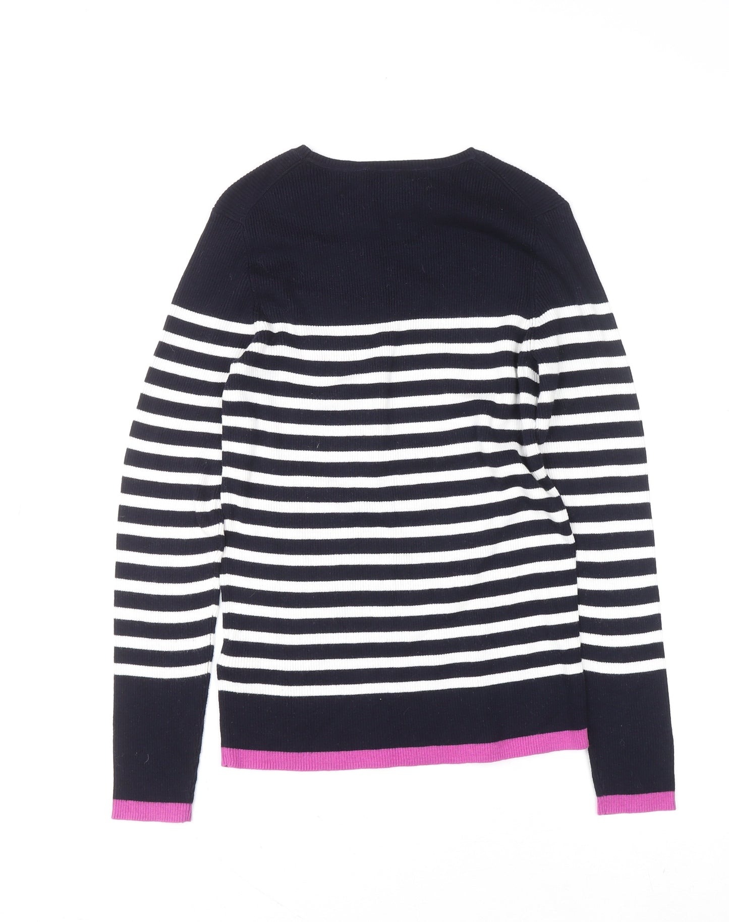 Massimo Dutti Women's Blue Striped Crew Neck Cotton Jumper Size 12