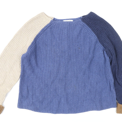 White Stuff Women's Blue Colour Block Cotton Jumper UK 8 Knit Relaxed Fit
