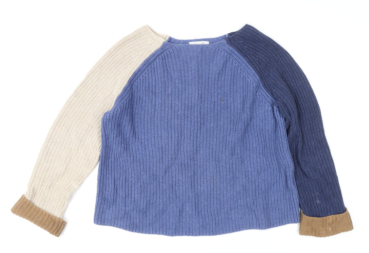White Stuff Women's Blue Colour Block Cotton Jumper UK 8 Knit Relaxed Fit