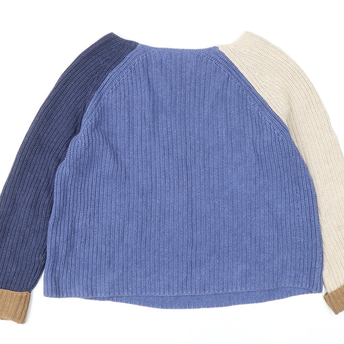 White Stuff Women's Blue Colour Block Cotton Jumper UK 8 Knit Relaxed Fit