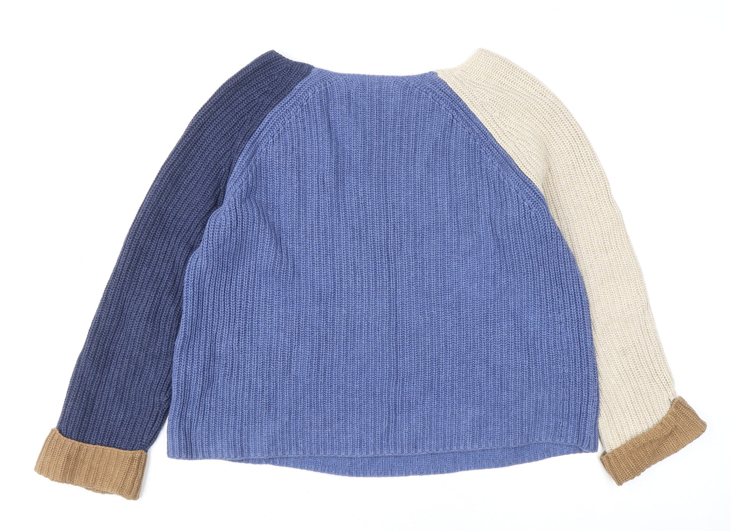 White Stuff Women's Blue Colour Block Cotton Jumper UK 8 Knit Relaxed Fit