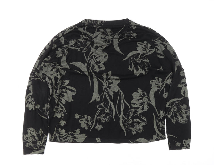 Marks and Spencer Women’s Black Floral Knit Long Sleeve Pullover Jumper M