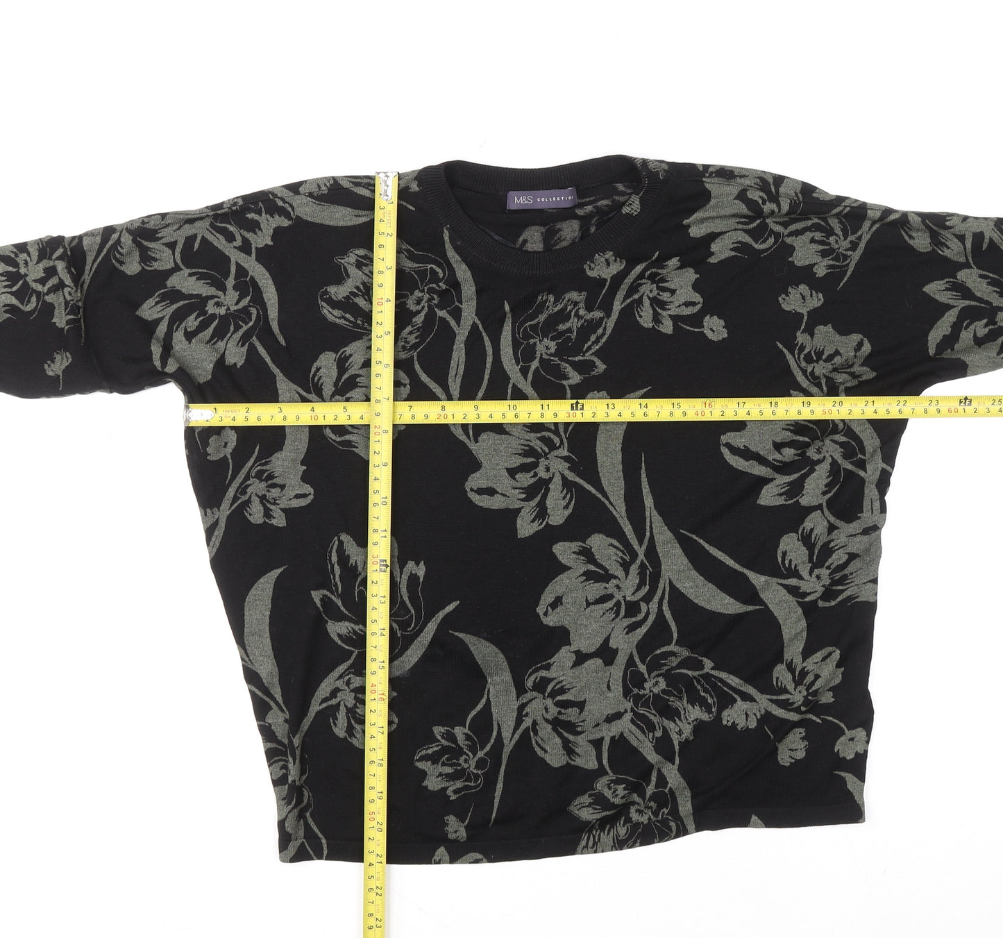 Marks and Spencer Women’s Black Floral Knit Long Sleeve Pullover Jumper M