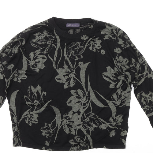 Marks and Spencer Women’s Black Floral Knit Long Sleeve Pullover Jumper M
