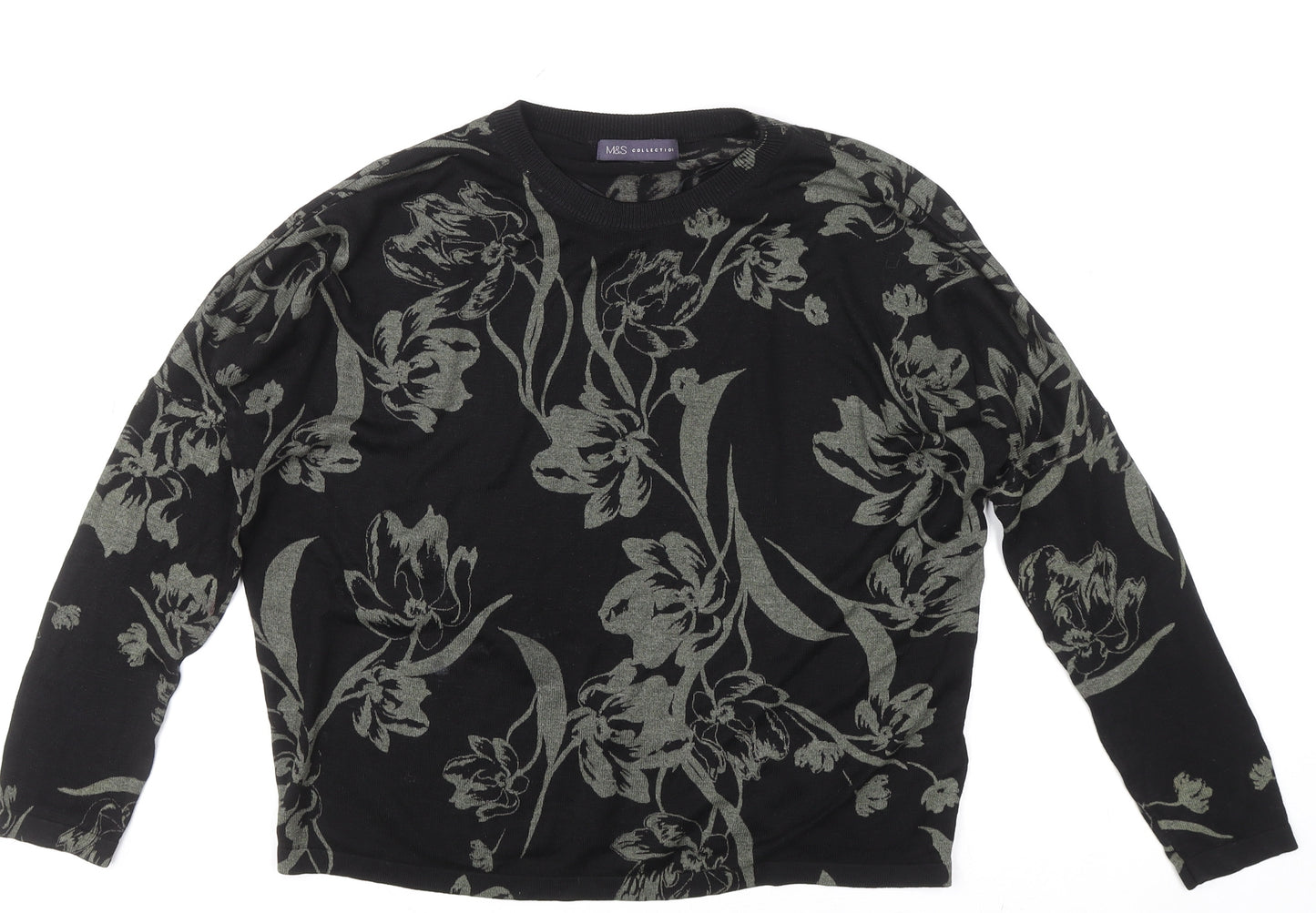 Marks and Spencer Women’s Black Floral Knit Long Sleeve Pullover Jumper M
