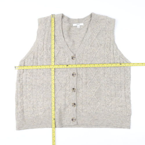 Next Mens Beige Cable-Knit Sleeveless Cardigan Vest XL