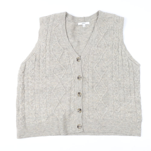 Next Mens Beige Cable-Knit Sleeveless Cardigan Vest XL