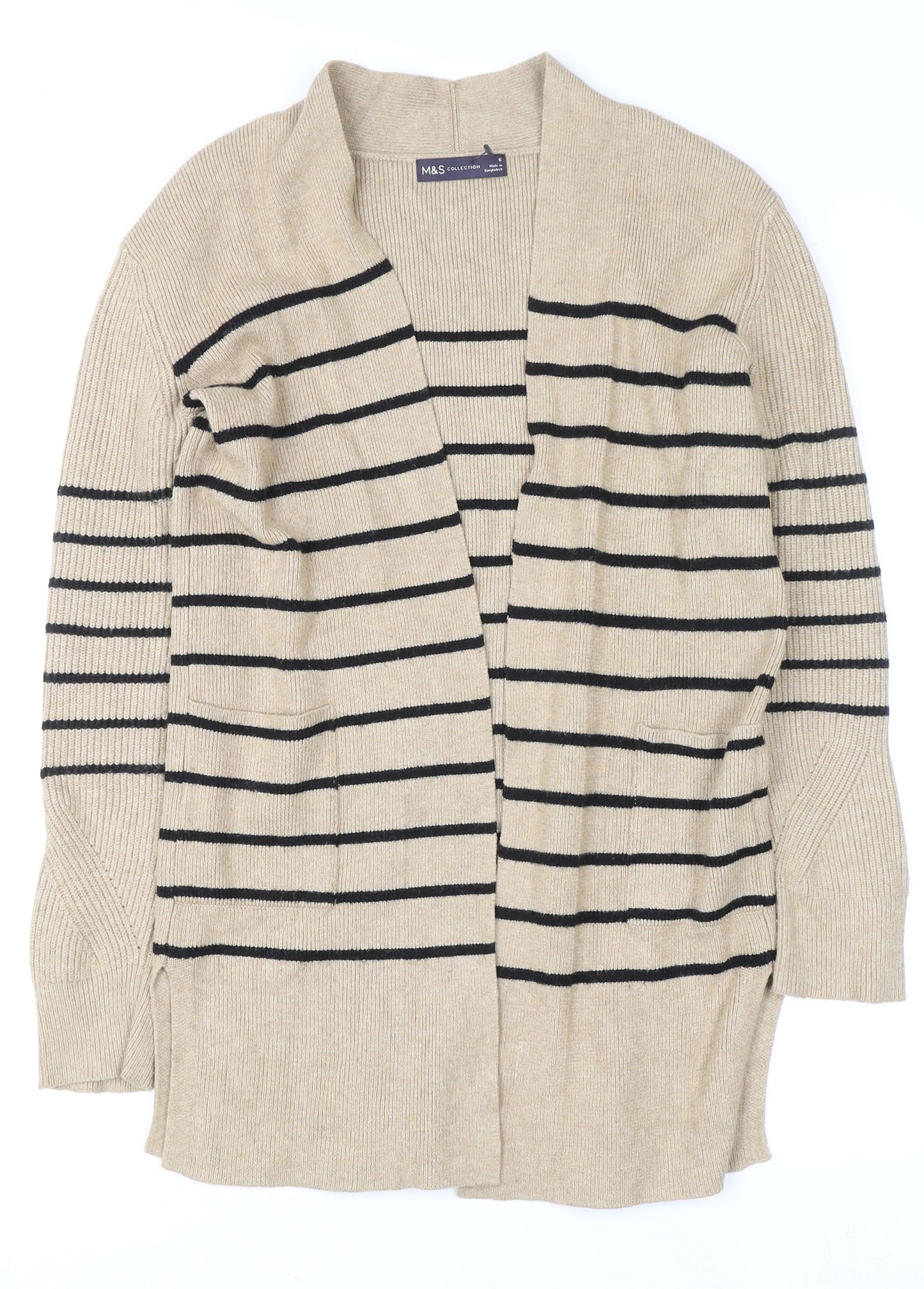 Marks and Spencer Women Beige Striped Long Sleeve Cardigan Size 6