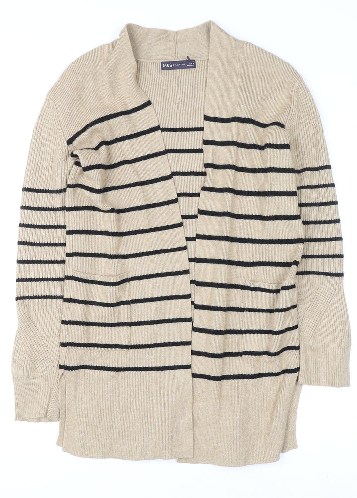 Marks and Spencer Women Beige Striped Long Sleeve Cardigan Size 6
