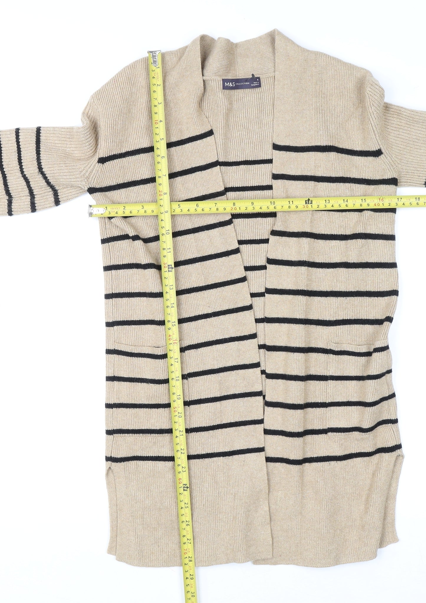 Marks and Spencer Women Beige Striped Long Sleeve Cardigan Size 6