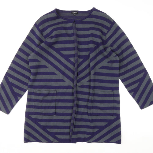 Emreco Women Blue Striped Cotton Cardigan UK 20 Long Sleeve Knit