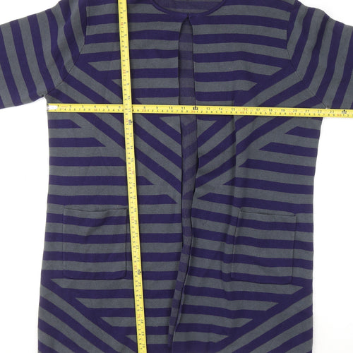 Emreco Women Blue Striped Cotton Cardigan UK 20 Long Sleeve Knit