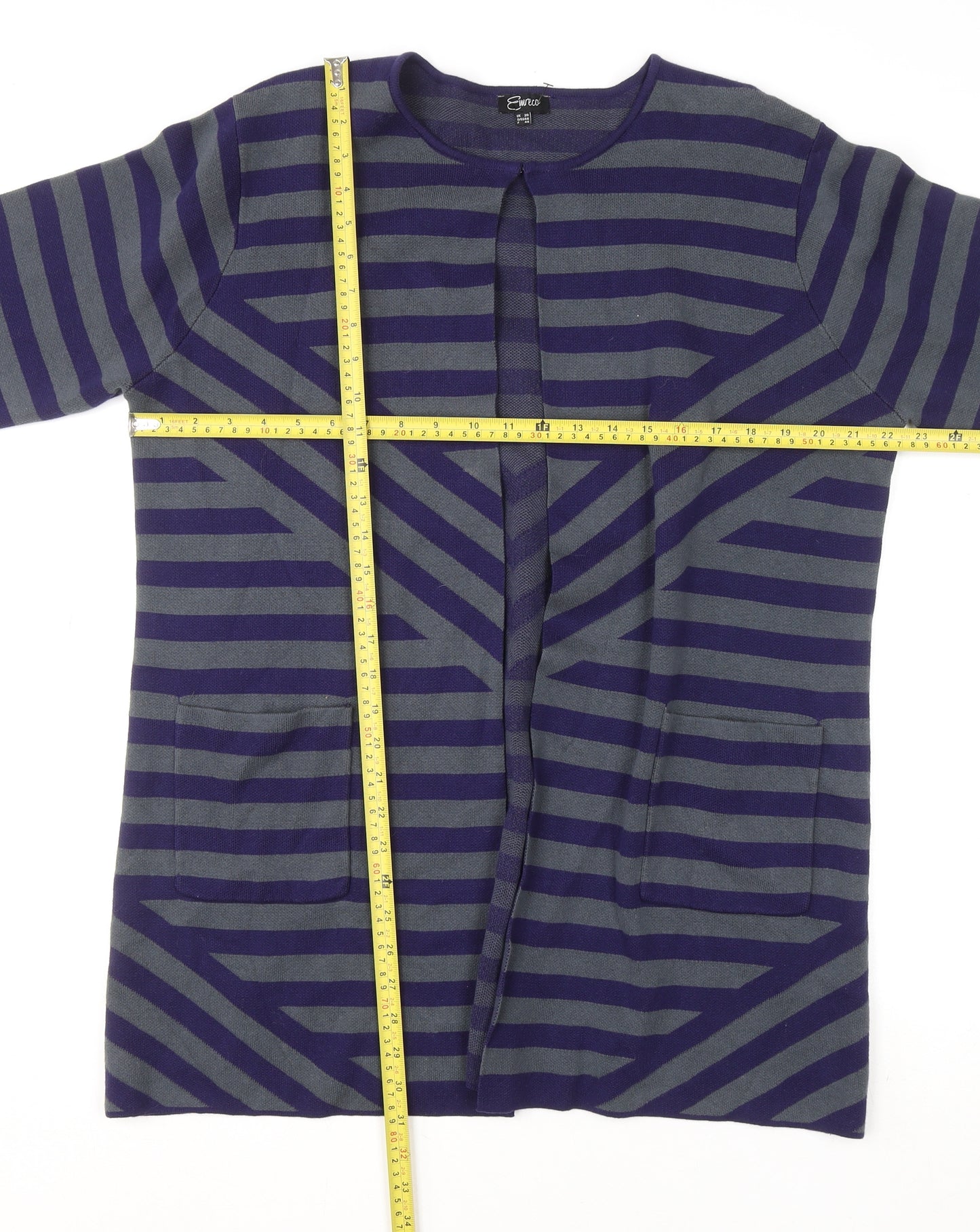 Emreco Women Blue Striped Cotton Cardigan UK 20 Long Sleeve Knit