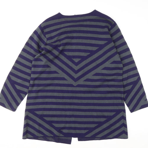 Emreco Women Blue Striped Cotton Cardigan UK 20 Long Sleeve Knit