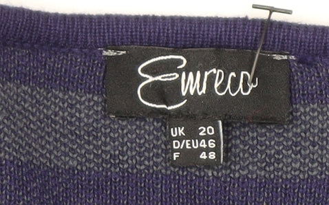 Emreco Women Blue Striped Cotton Cardigan UK 20 Long Sleeve Knit