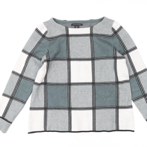 Tahari Women’s Grey Check Knit Pullover Jumper Size L