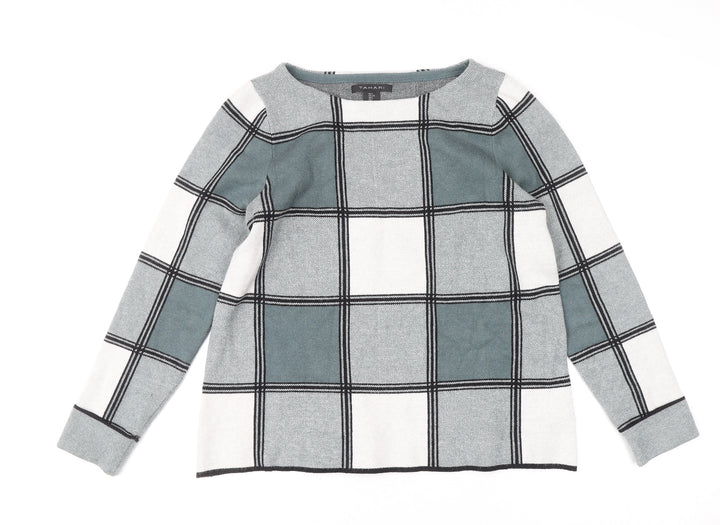 Tahari Women’s Grey Check Knit Pullover Jumper Size L