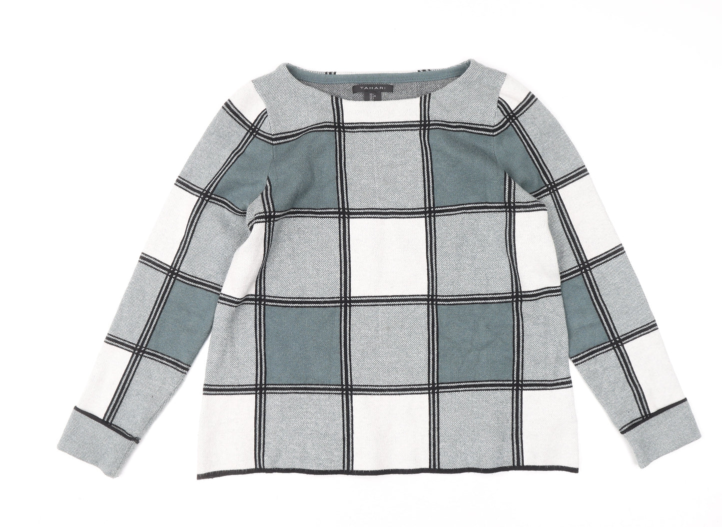 Tahari Women’s Grey Check Knit Pullover Jumper Size L