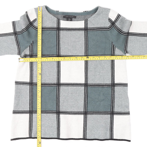 Tahari Women’s Grey Check Knit Pullover Jumper Size L