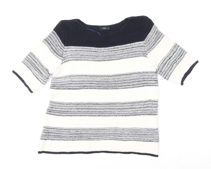 M&Co Women’s Blue Striped Knit Short Sleeve Pullover Jumper Size 12